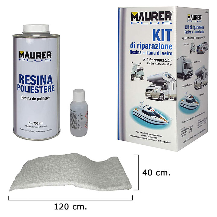 Kit riparazione resina poliestere 750 ml con indurente e fibra di vetro